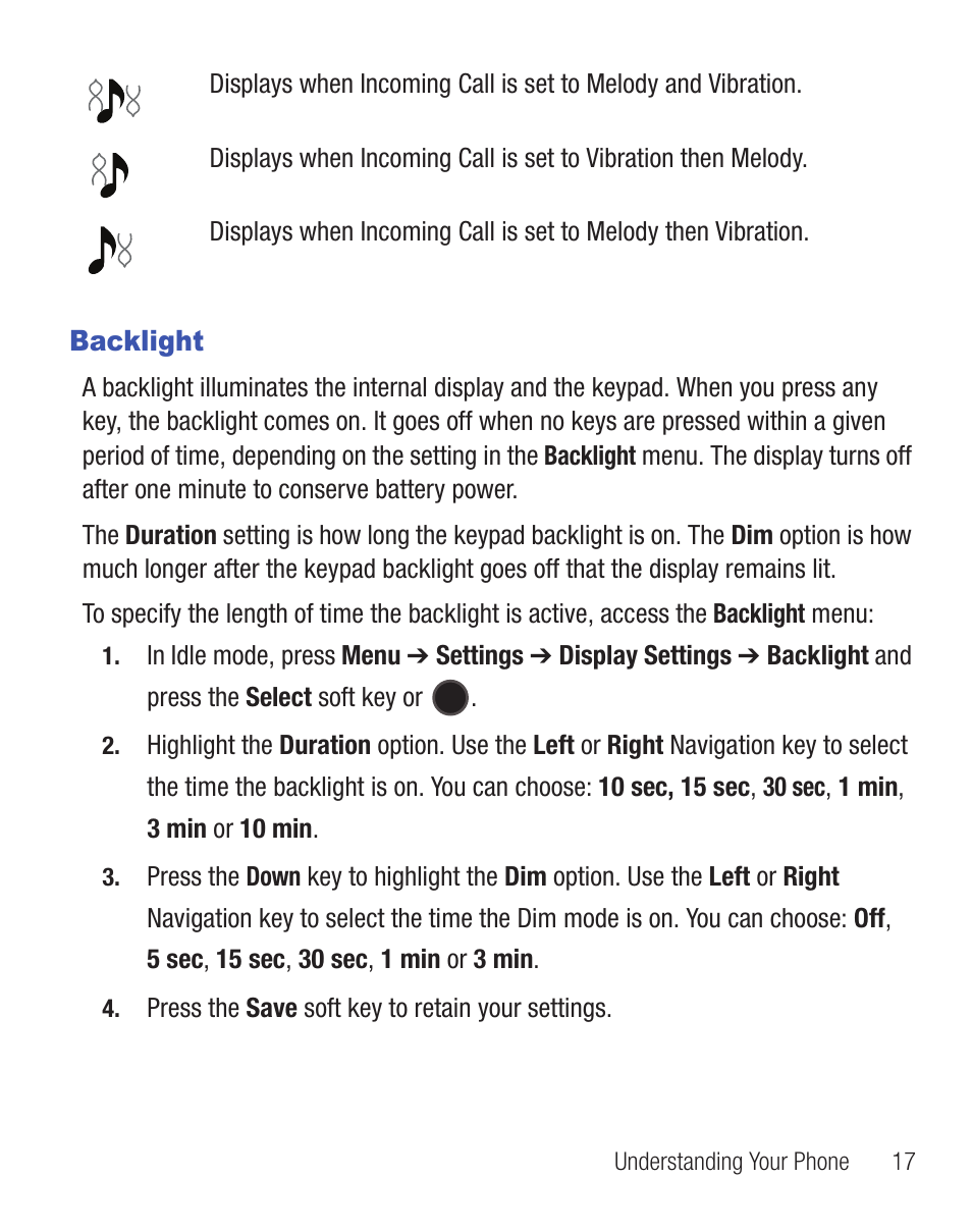 Backlight | Samsung SGH-T330ZKATFN User Manual | Page 21 / 102