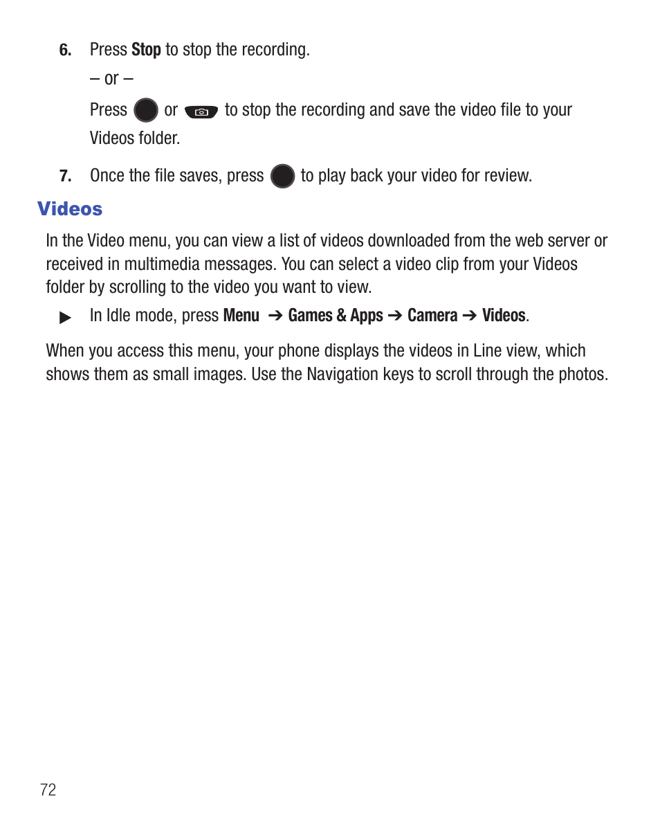 Videos | Samsung SGH-T330ZKATFN User Manual | Page 76 / 102