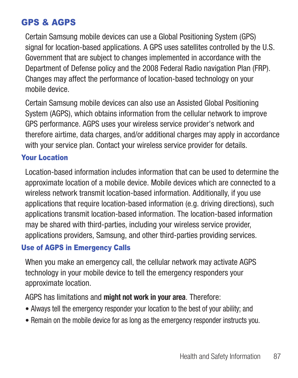 Gps & agps | Samsung SGH-T330ZKATFN User Manual | Page 91 / 102