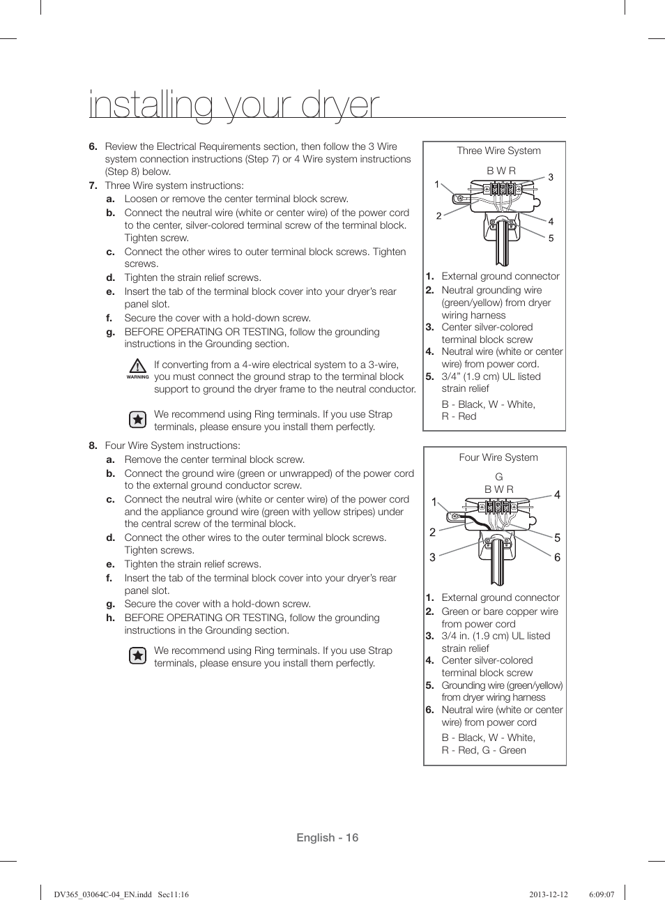 Installing your dryer | Samsung DV365ETBGSF-A1 User Manual | Page 16 / 120