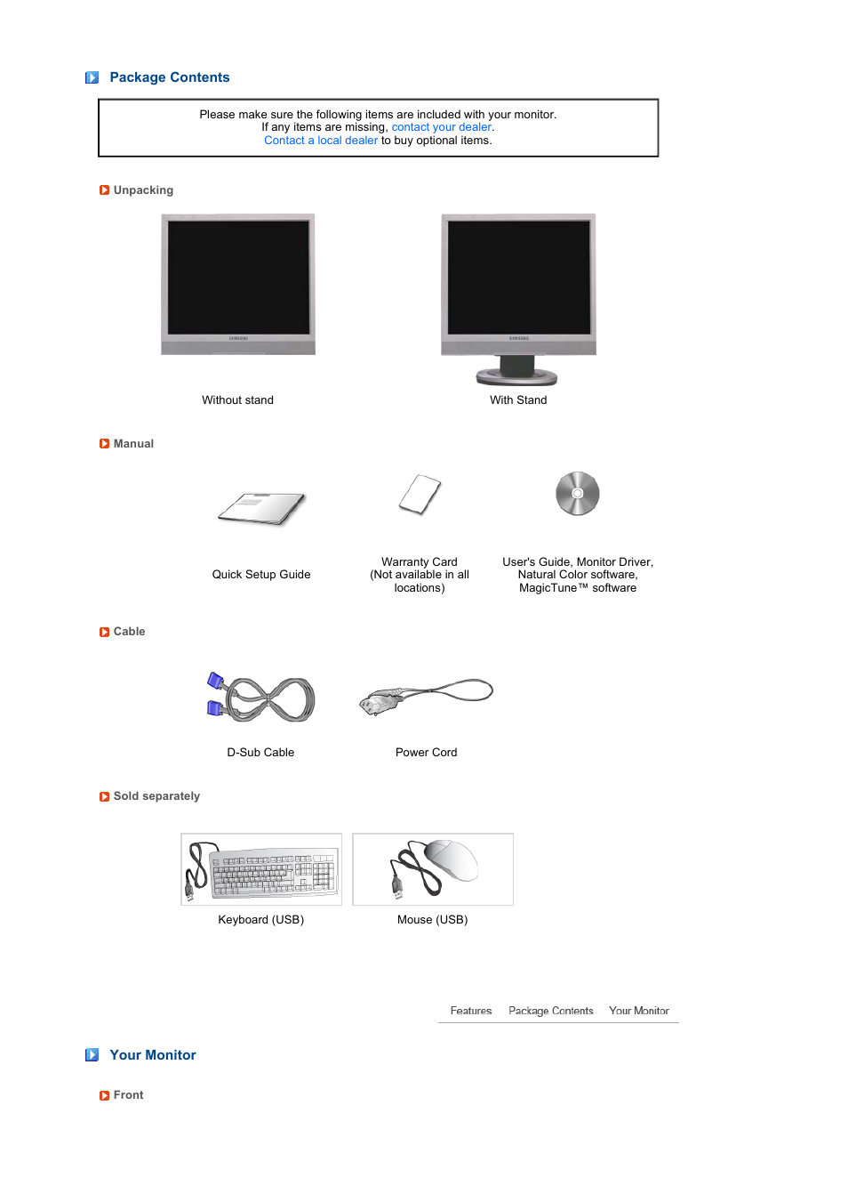 Your monitor | Samsung LS19TRTLB-XAA User Manual | Page 12 / 76