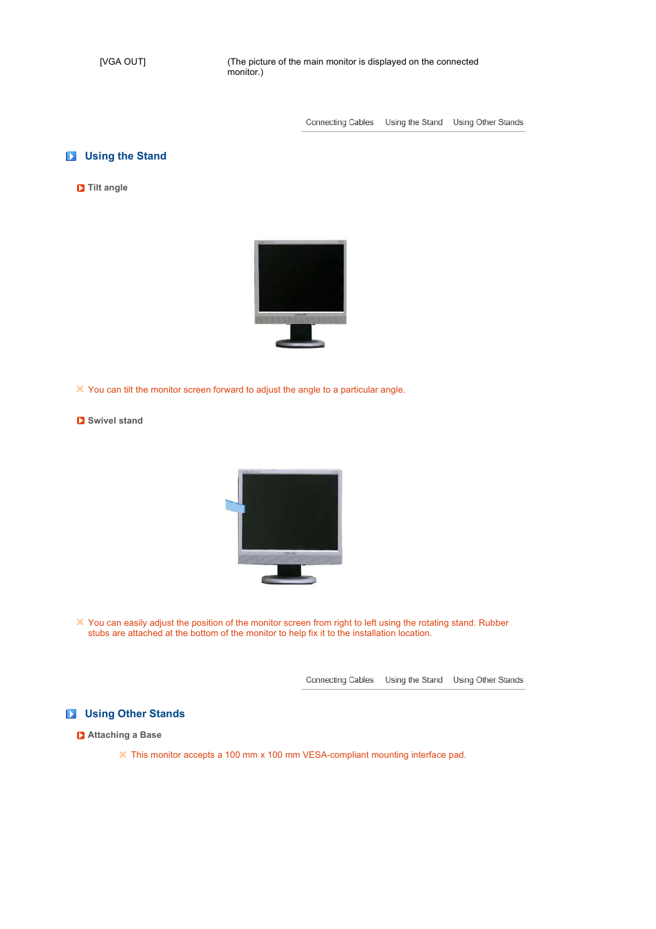Using the stand, Using other stands | Samsung LS19TRTLB-XAA User Manual | Page 18 / 76