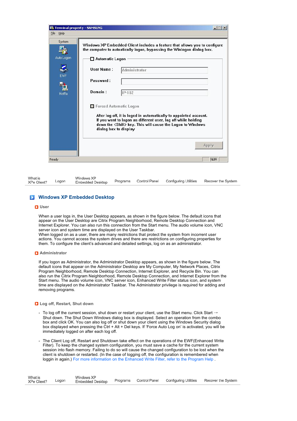 Windows xp embedded desktop, Programs | Samsung LS19TRTLB-XAA User Manual | Page 21 / 76