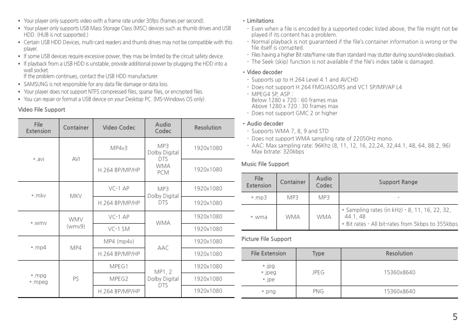 Samsung BD-H5100-ZA User Manual | Page 5 / 26