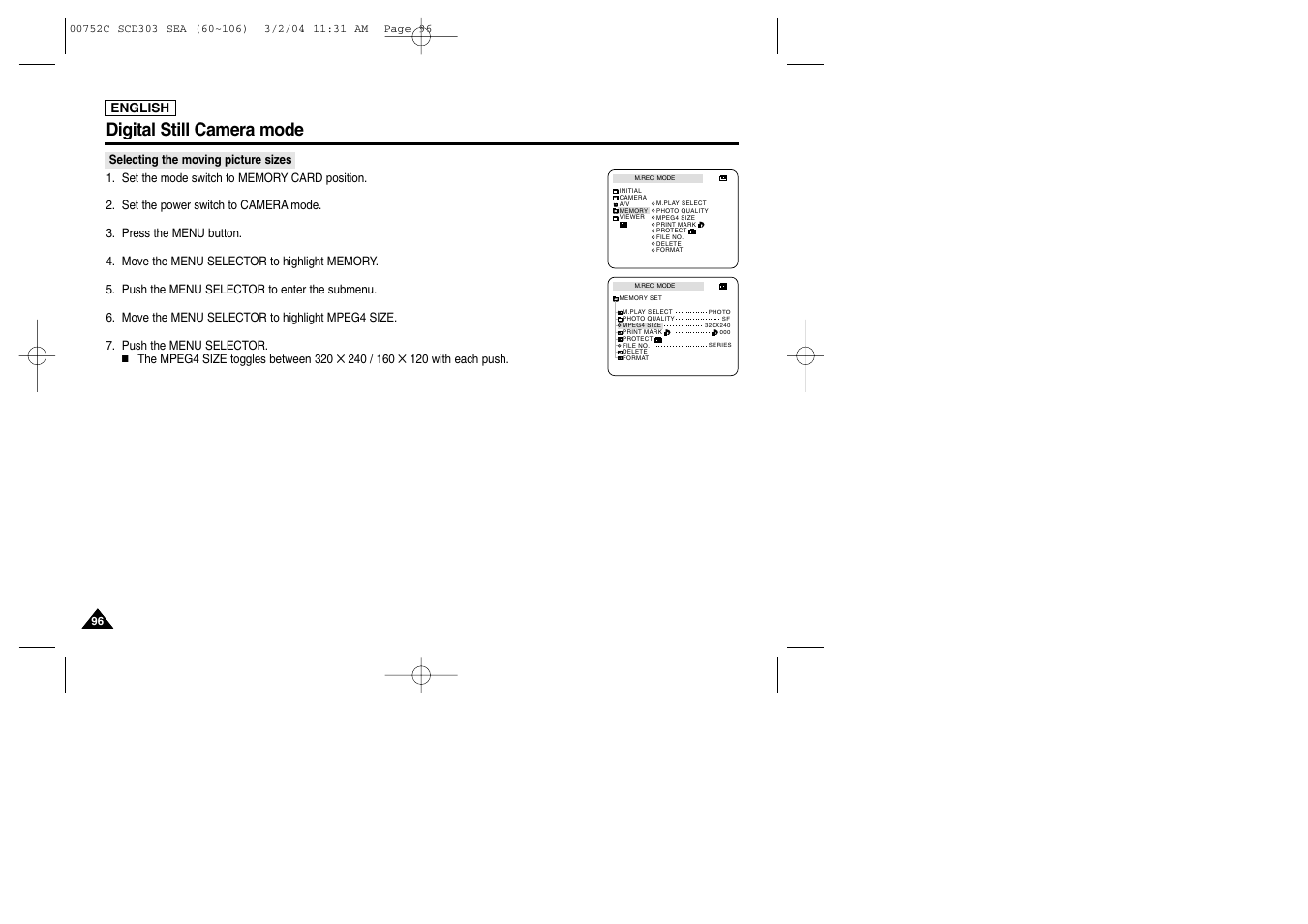 Digital still camera mode | Samsung SC-D303-XAC User Manual | Page 100 / 111