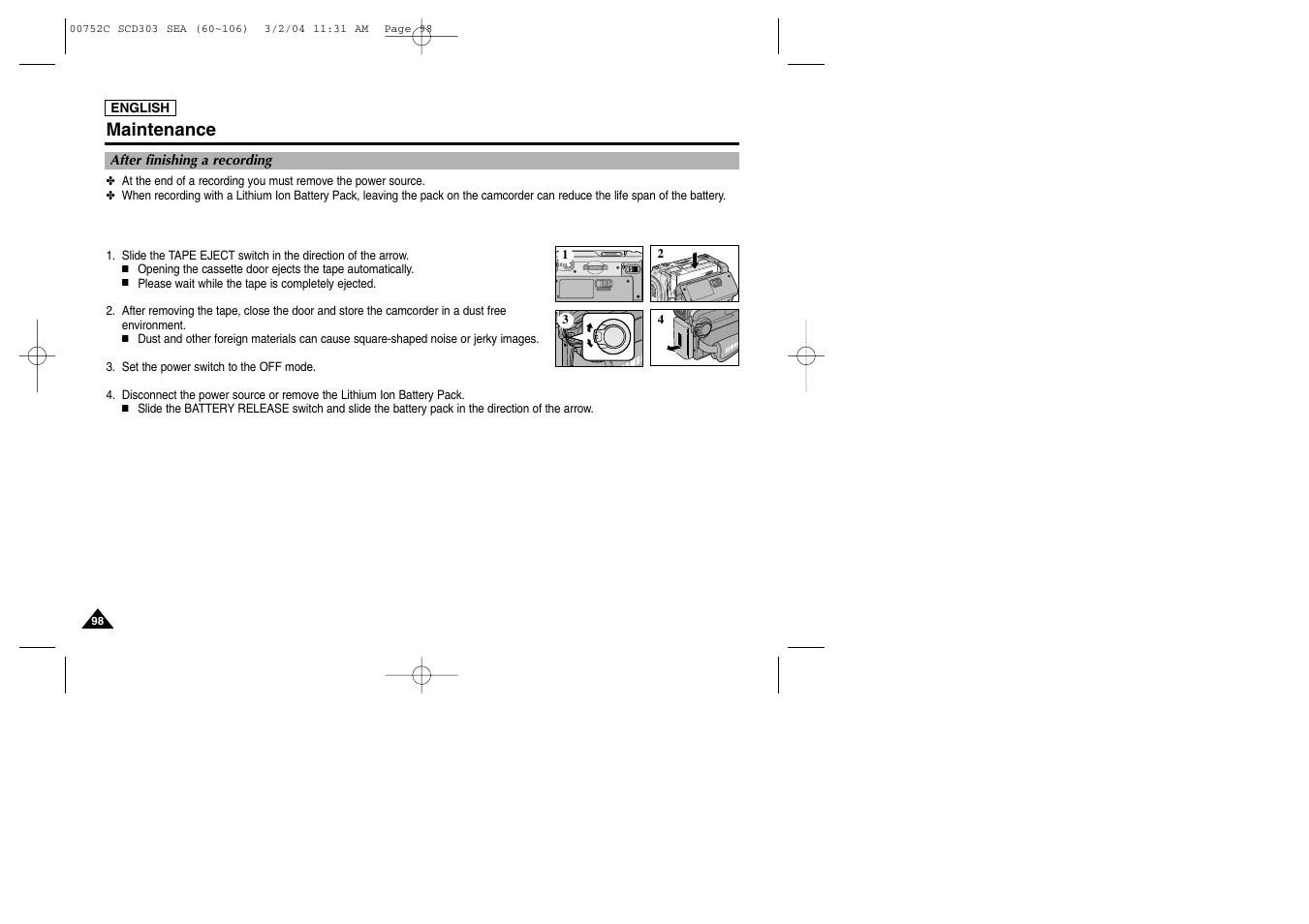 Maintenance | Samsung SC-D303-XAC User Manual | Page 102 / 111