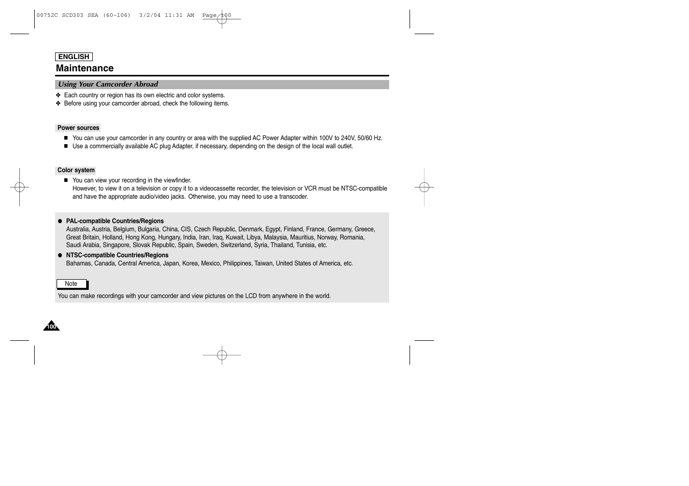 Maintenance | Samsung SC-D303-XAC User Manual | Page 104 / 111