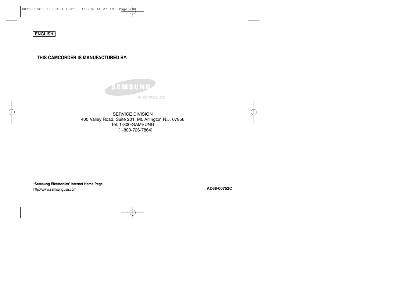 Samsung SC-D303-XAC User Manual | Page 111 / 111