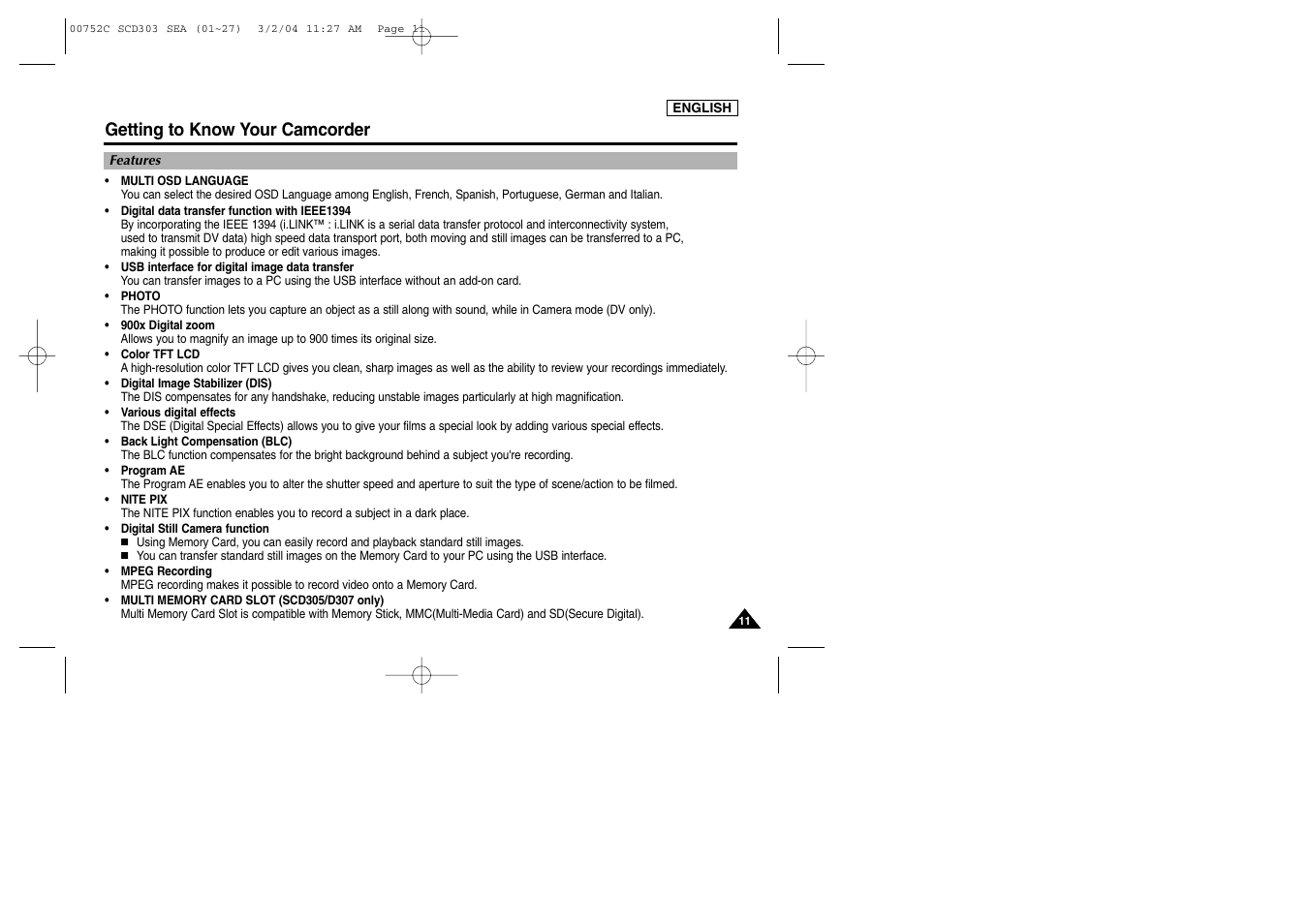 Getting to know your camcorder | Samsung SC-D303-XAC User Manual | Page 15 / 111