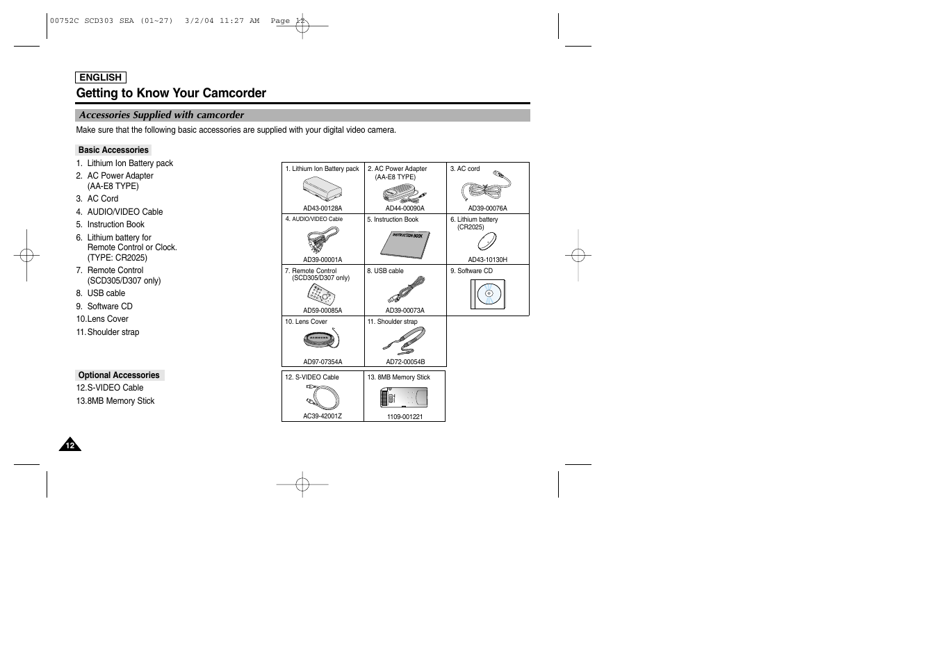 Getting to know your camcorder | Samsung SC-D303-XAC User Manual | Page 16 / 111