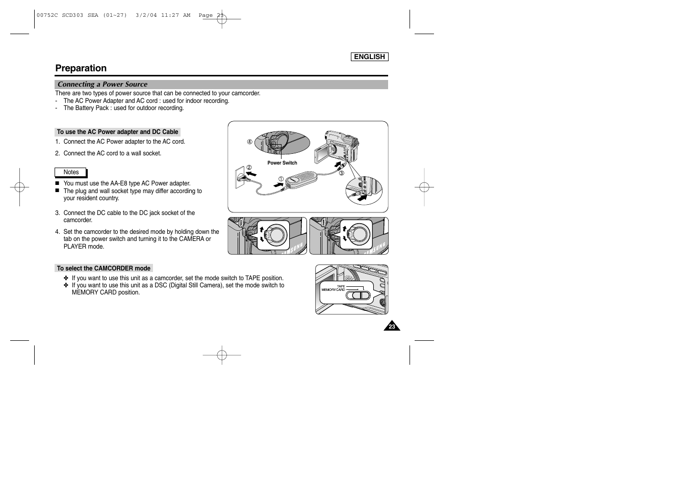 Preparation | Samsung SC-D303-XAC User Manual | Page 27 / 111