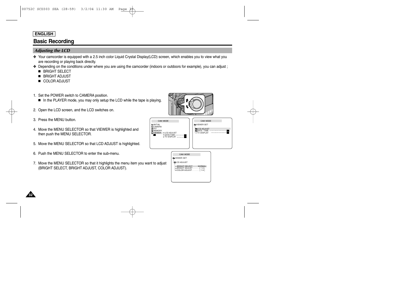 Basic recording | Samsung SC-D303-XAC User Manual | Page 36 / 111