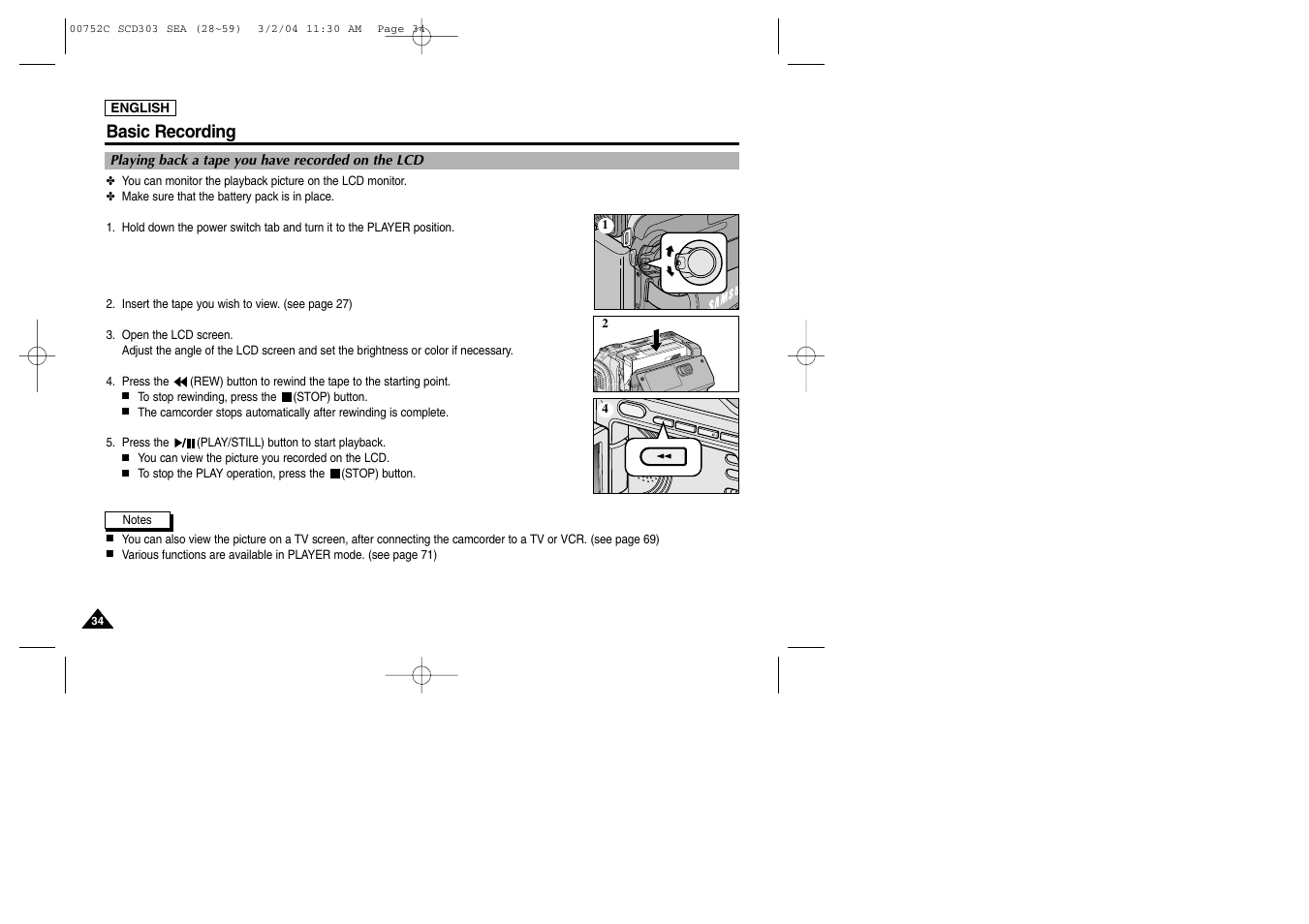 Basic recording | Samsung SC-D303-XAC User Manual | Page 38 / 111