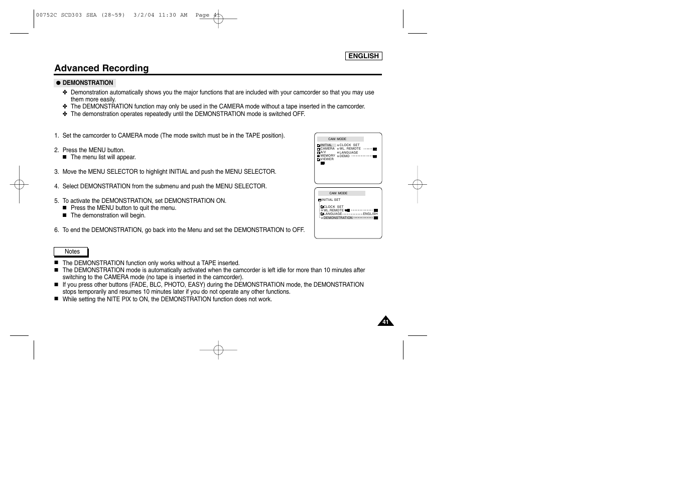 Advanced recording | Samsung SC-D303-XAC User Manual | Page 45 / 111