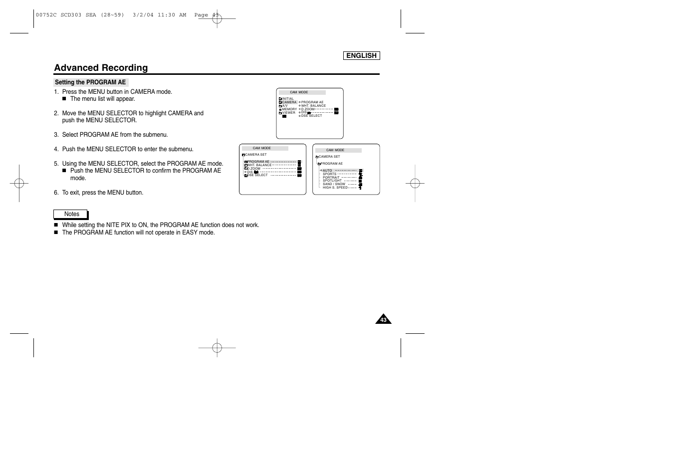 Advanced recording | Samsung SC-D303-XAC User Manual | Page 47 / 111