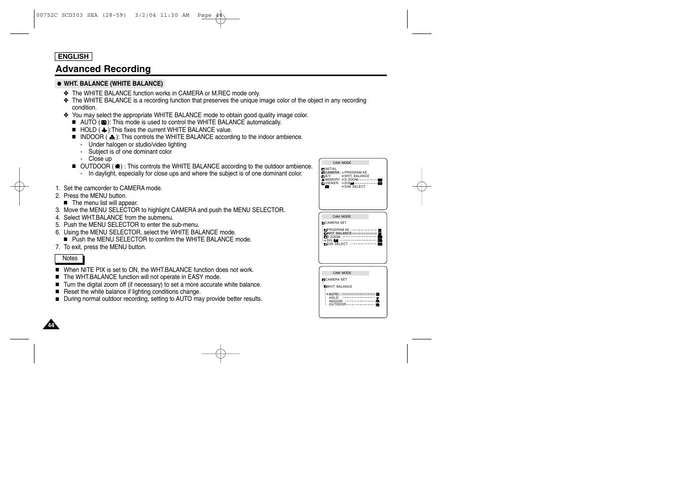 Advanced recording | Samsung SC-D303-XAC User Manual | Page 48 / 111