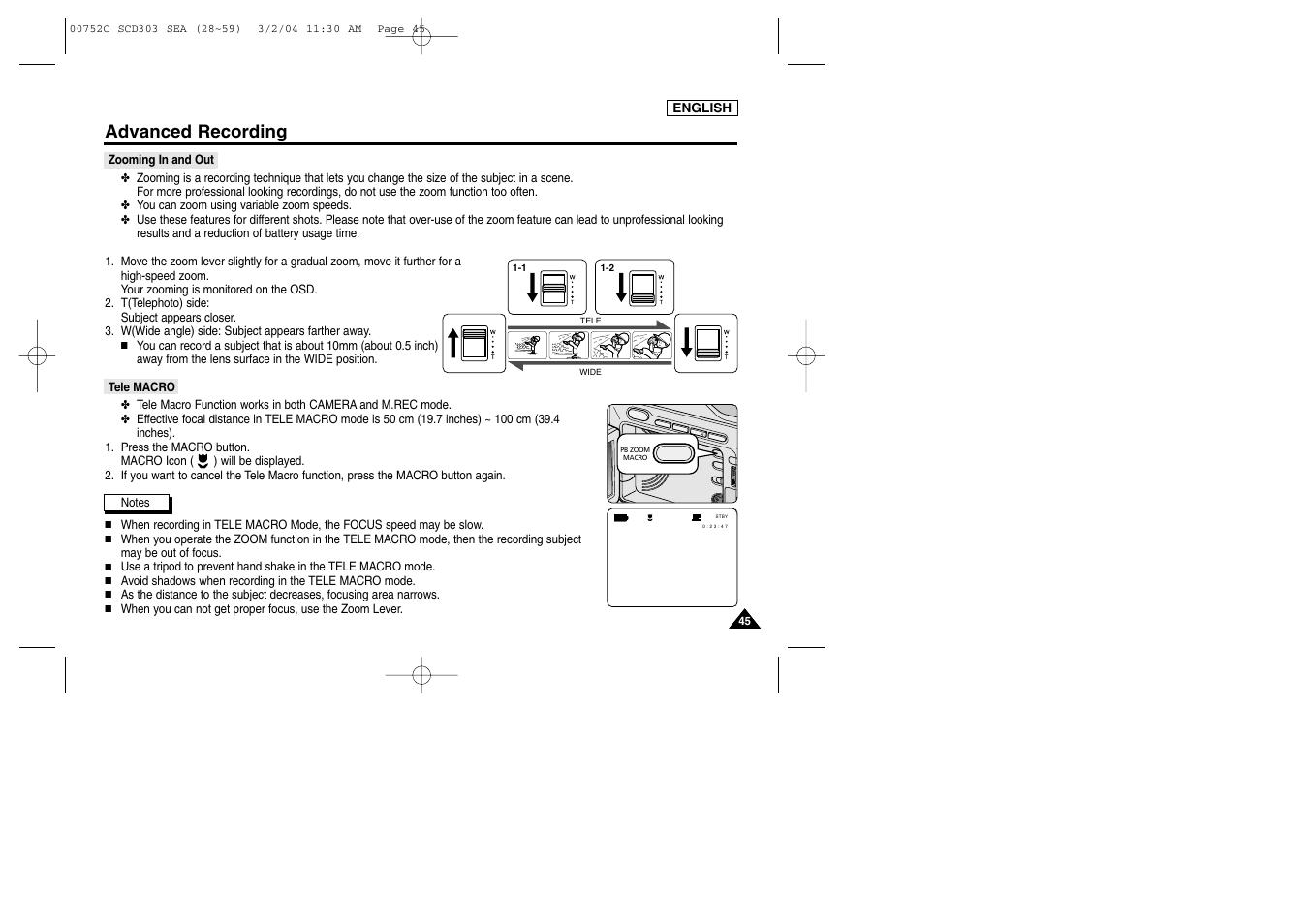 Advanced recording | Samsung SC-D303-XAC User Manual | Page 49 / 111