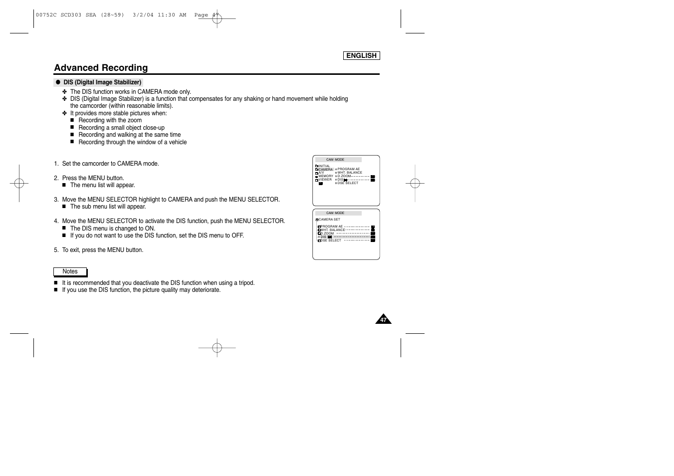Advanced recording | Samsung SC-D303-XAC User Manual | Page 51 / 111
