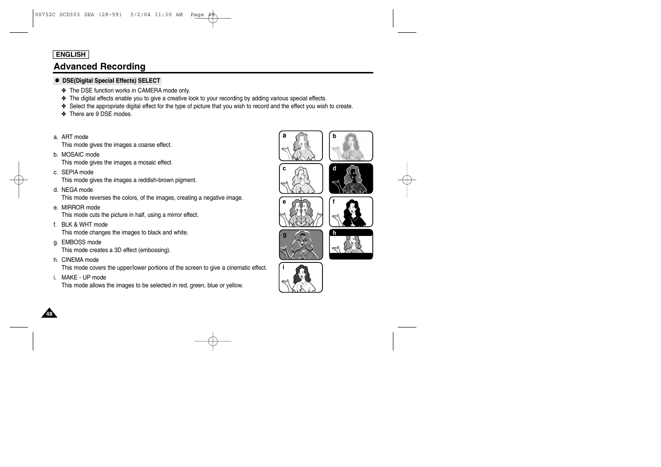 Advanced recording | Samsung SC-D303-XAC User Manual | Page 52 / 111