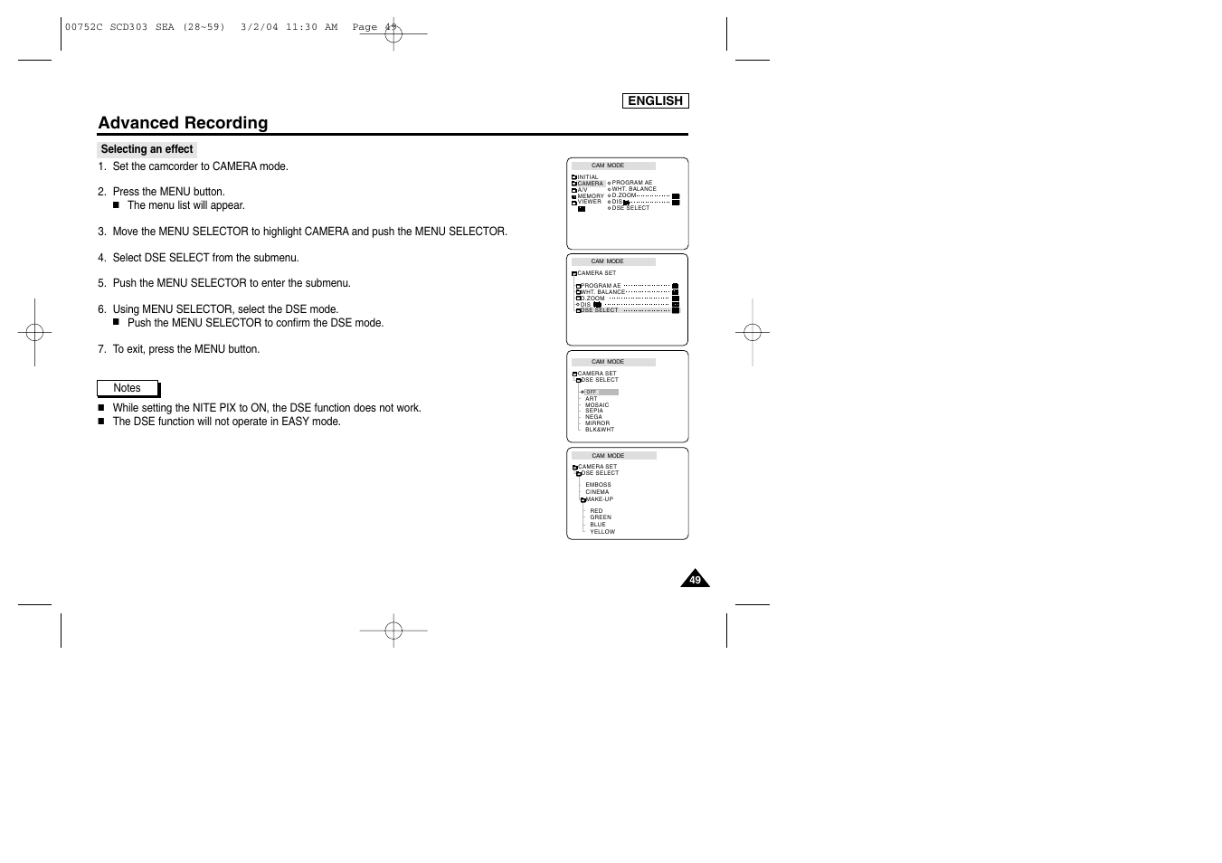 Advanced recording | Samsung SC-D303-XAC User Manual | Page 53 / 111