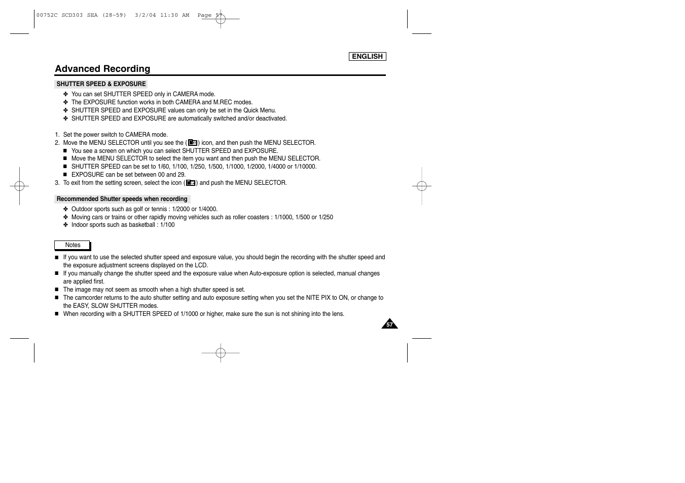 Advanced recording | Samsung SC-D303-XAC User Manual | Page 61 / 111