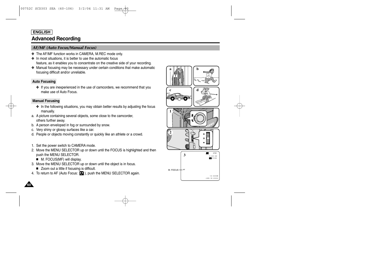 Advanced recording | Samsung SC-D303-XAC User Manual | Page 64 / 111