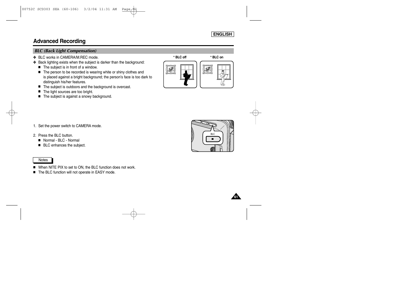 Advanced recording | Samsung SC-D303-XAC User Manual | Page 65 / 111