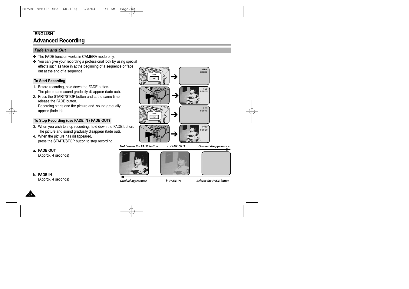 Advanced recording | Samsung SC-D303-XAC User Manual | Page 66 / 111