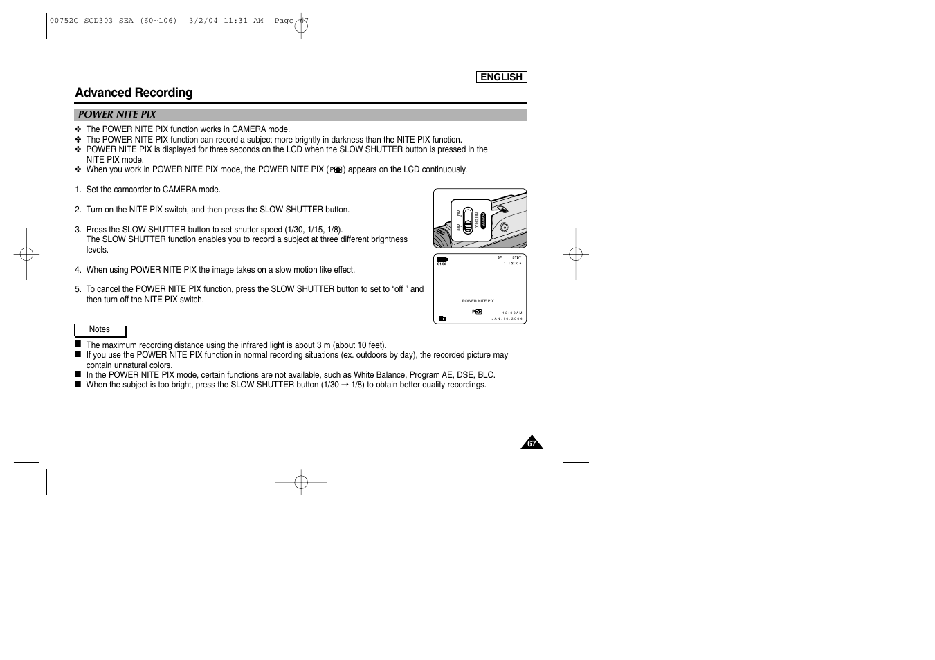 Advanced recording | Samsung SC-D303-XAC User Manual | Page 71 / 111