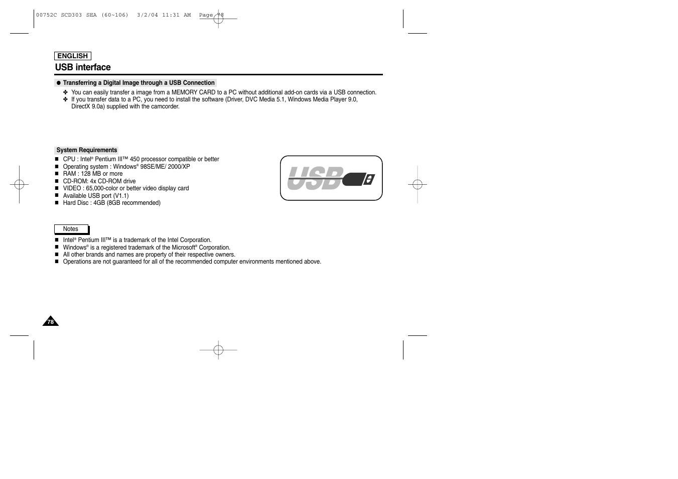 Usb interface | Samsung SC-D303-XAC User Manual | Page 82 / 111