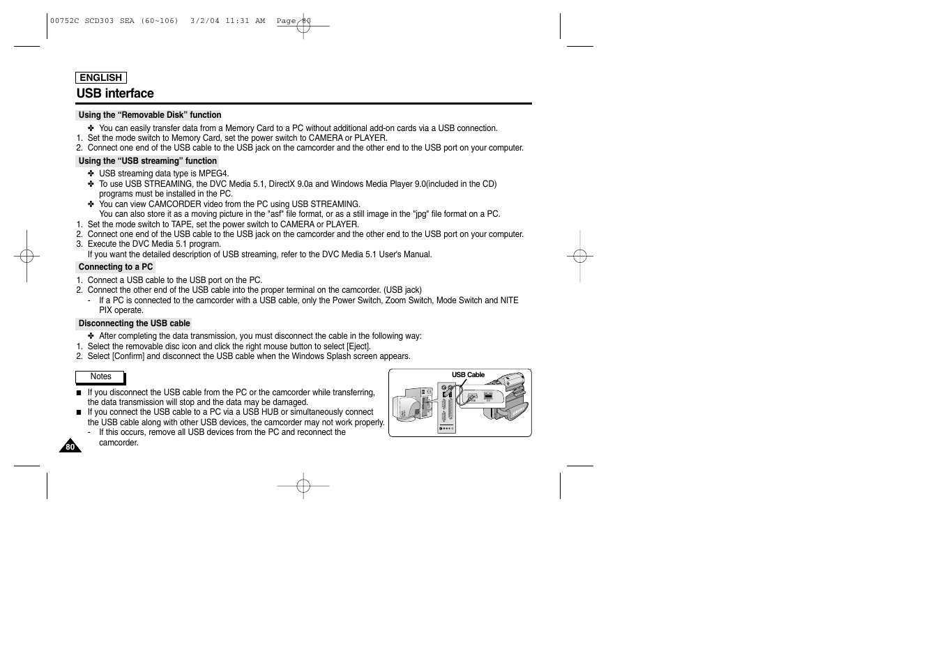 Usb interface | Samsung SC-D303-XAC User Manual | Page 84 / 111