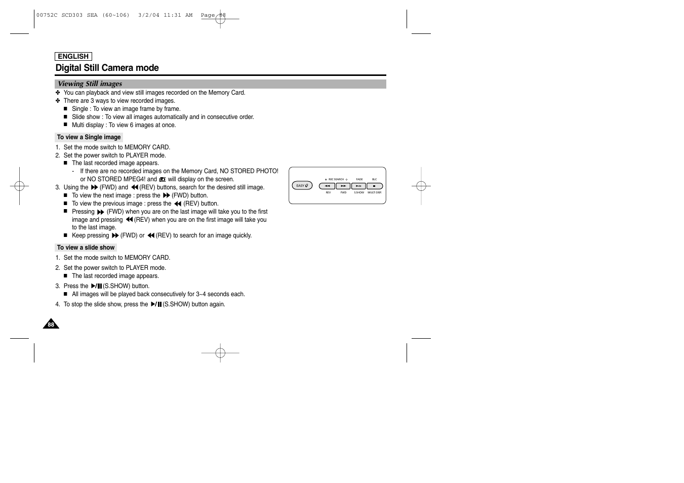 Digital still camera mode | Samsung SC-D303-XAC User Manual | Page 92 / 111