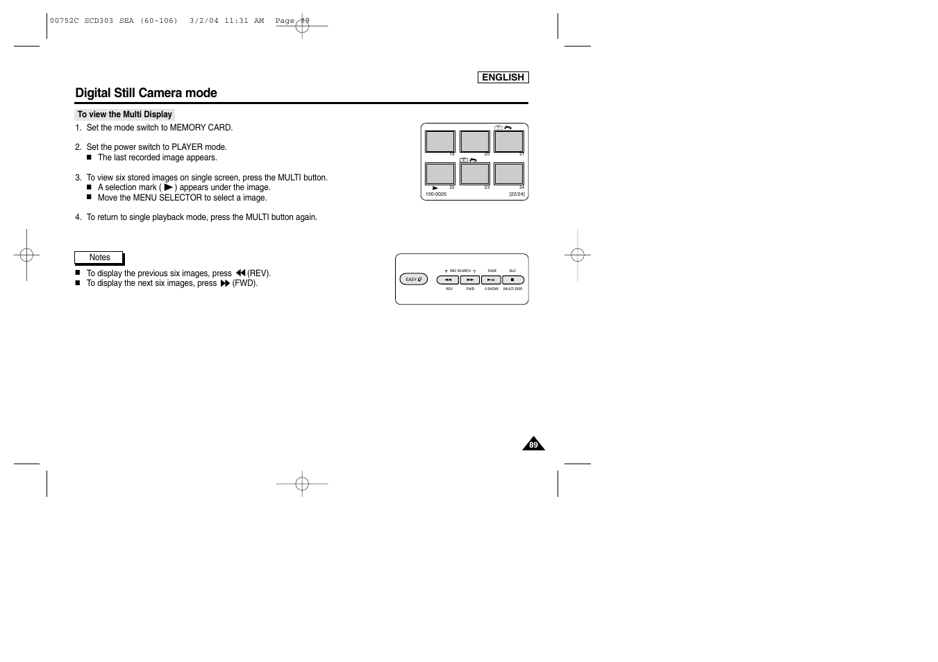 Digital still camera mode | Samsung SC-D303-XAC User Manual | Page 93 / 111
