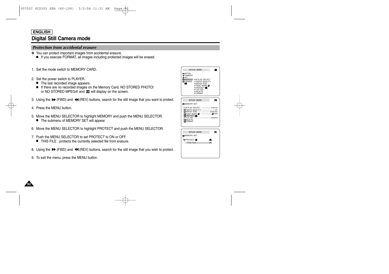 Digital still camera mode | Samsung SC-D303-XAC User Manual | Page 96 / 111