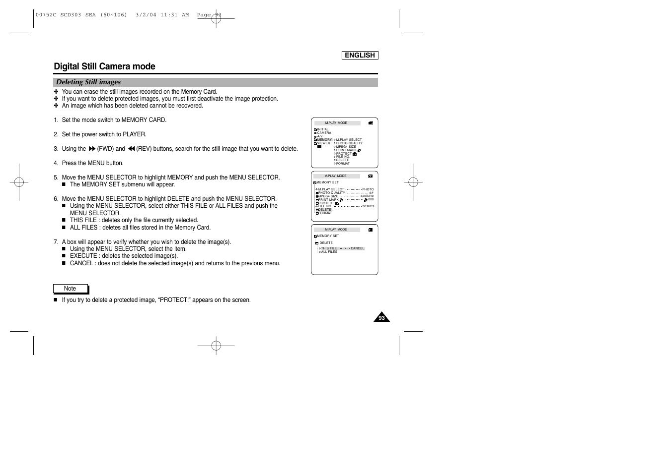 Digital still camera mode | Samsung SC-D303-XAC User Manual | Page 97 / 111