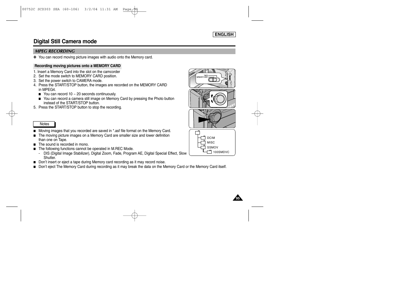 Digital still camera mode | Samsung SC-D303-XAC User Manual | Page 99 / 111