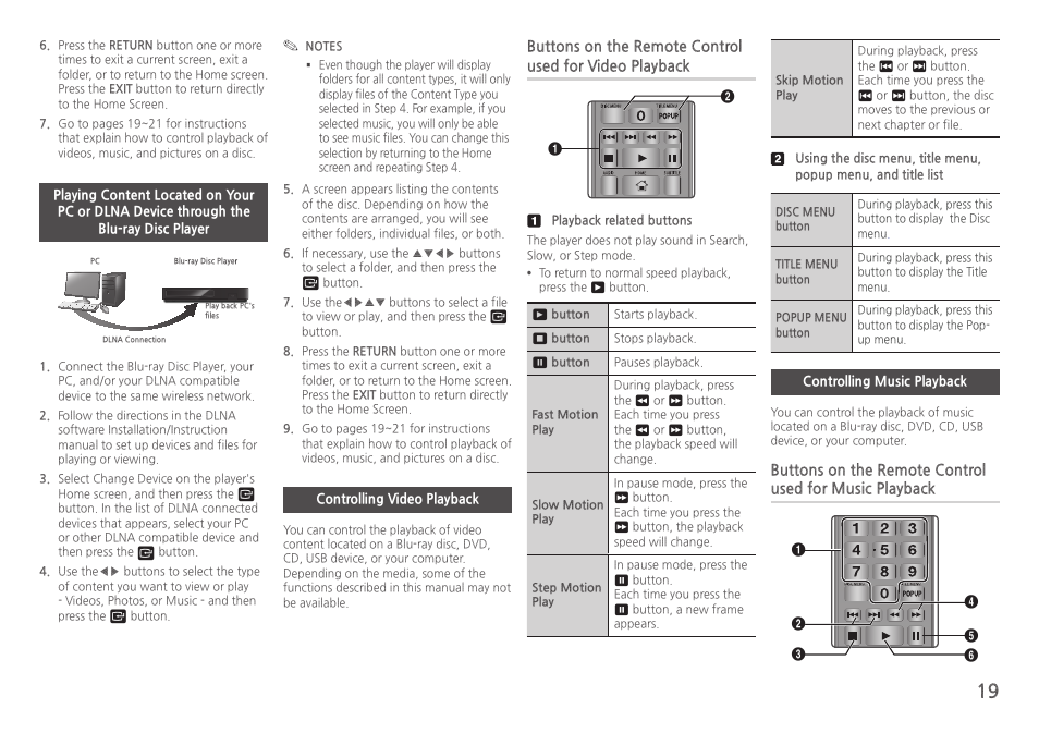 Controlling video playback, Controlling music playback | Samsung BD-HM57C-ZA User Manual | Page 19 / 29