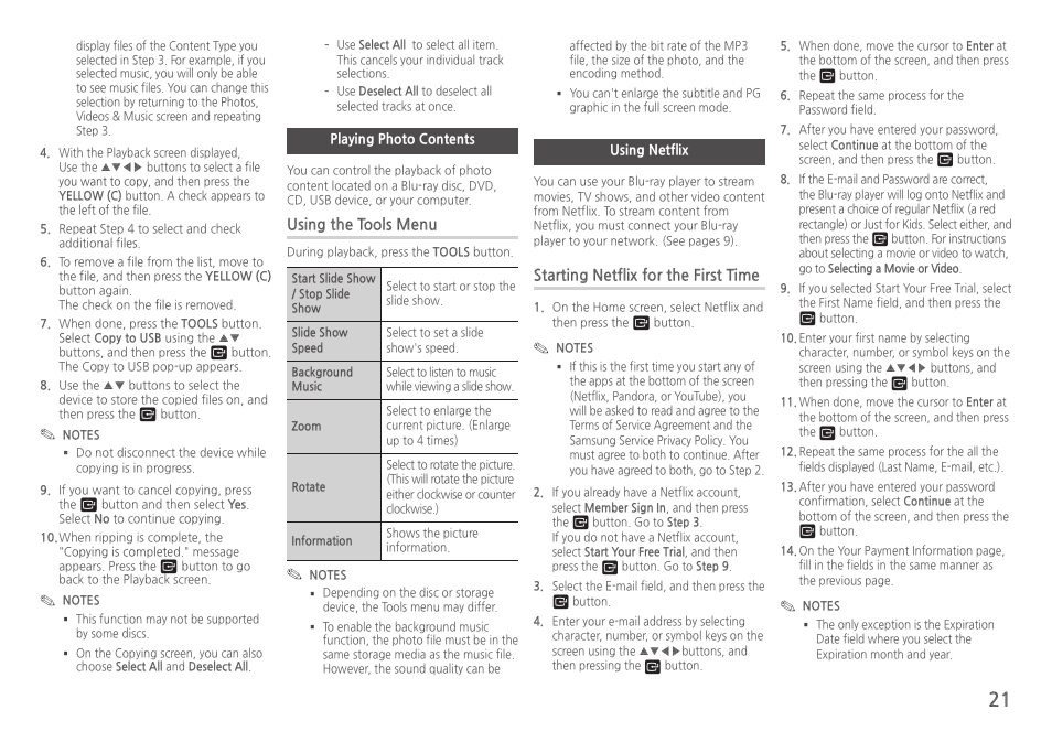 Playing photo contents, Using netflix | Samsung BD-HM57C-ZA User Manual | Page 21 / 29