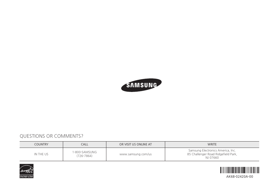 Questions or comments | Samsung BD-HM57C-ZA User Manual | Page 29 / 29
