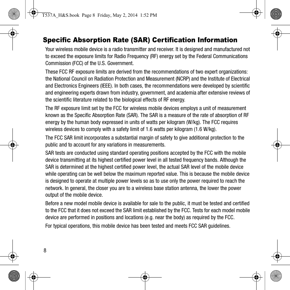 Specific absorption rate (sar), Certification information | Samsung SM-T537AYKAATT User Manual | Page 12 / 43