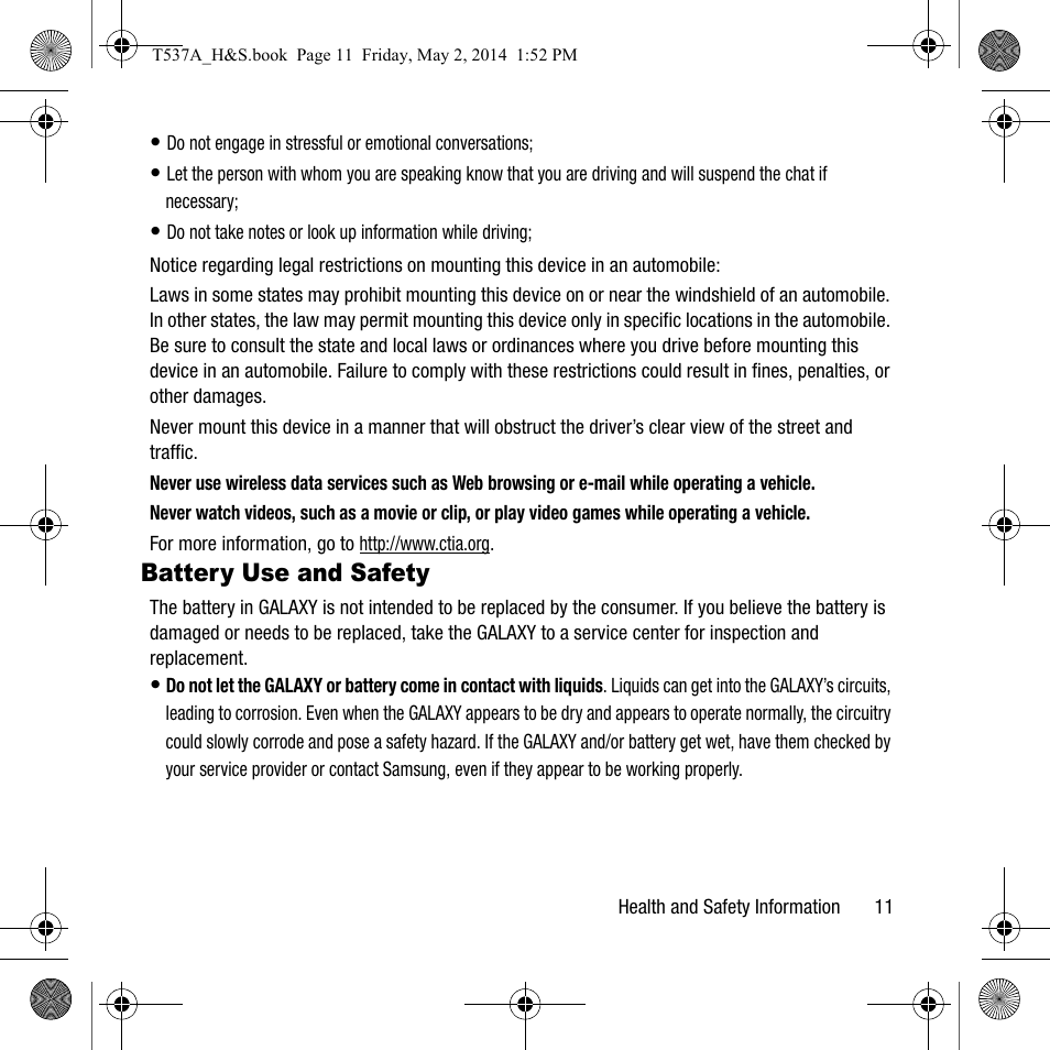 Battery use and safety | Samsung SM-T537AYKAATT User Manual | Page 15 / 43
