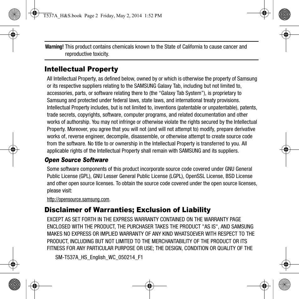 Samsung SM-T537AYKAATT User Manual | Page 2 / 43