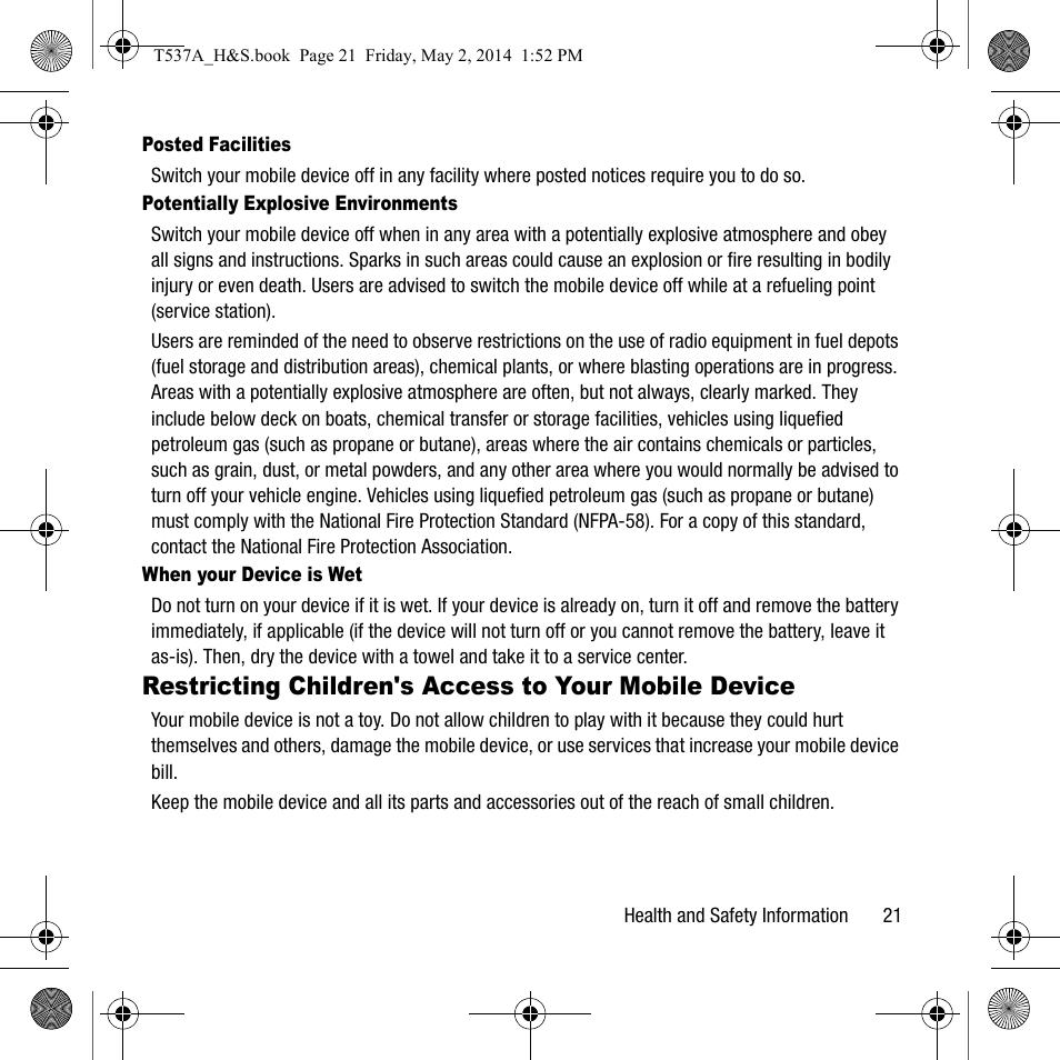 Restricting children's access to your, Mobile device | Samsung SM-T537AYKAATT User Manual | Page 25 / 43