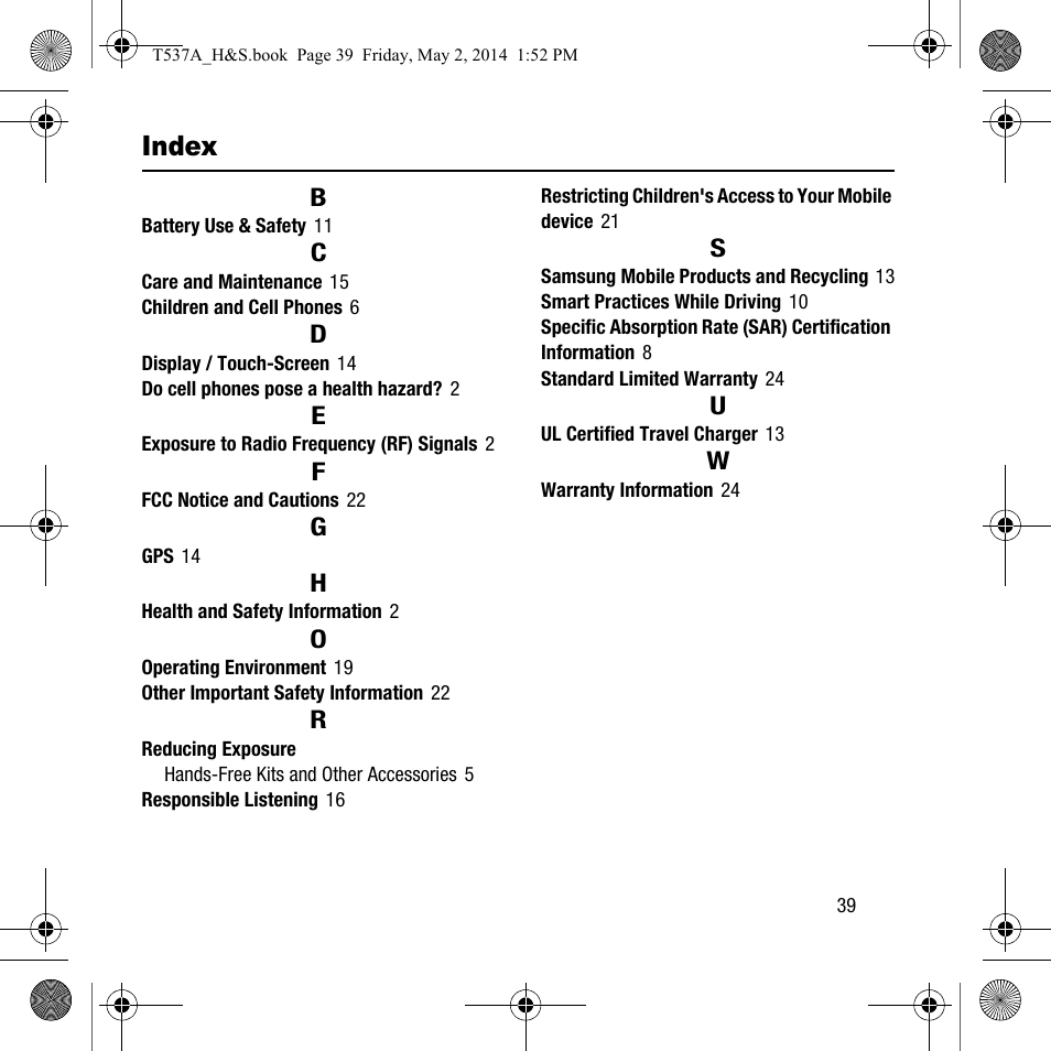 Index | Samsung SM-T537AYKAATT User Manual | Page 43 / 43