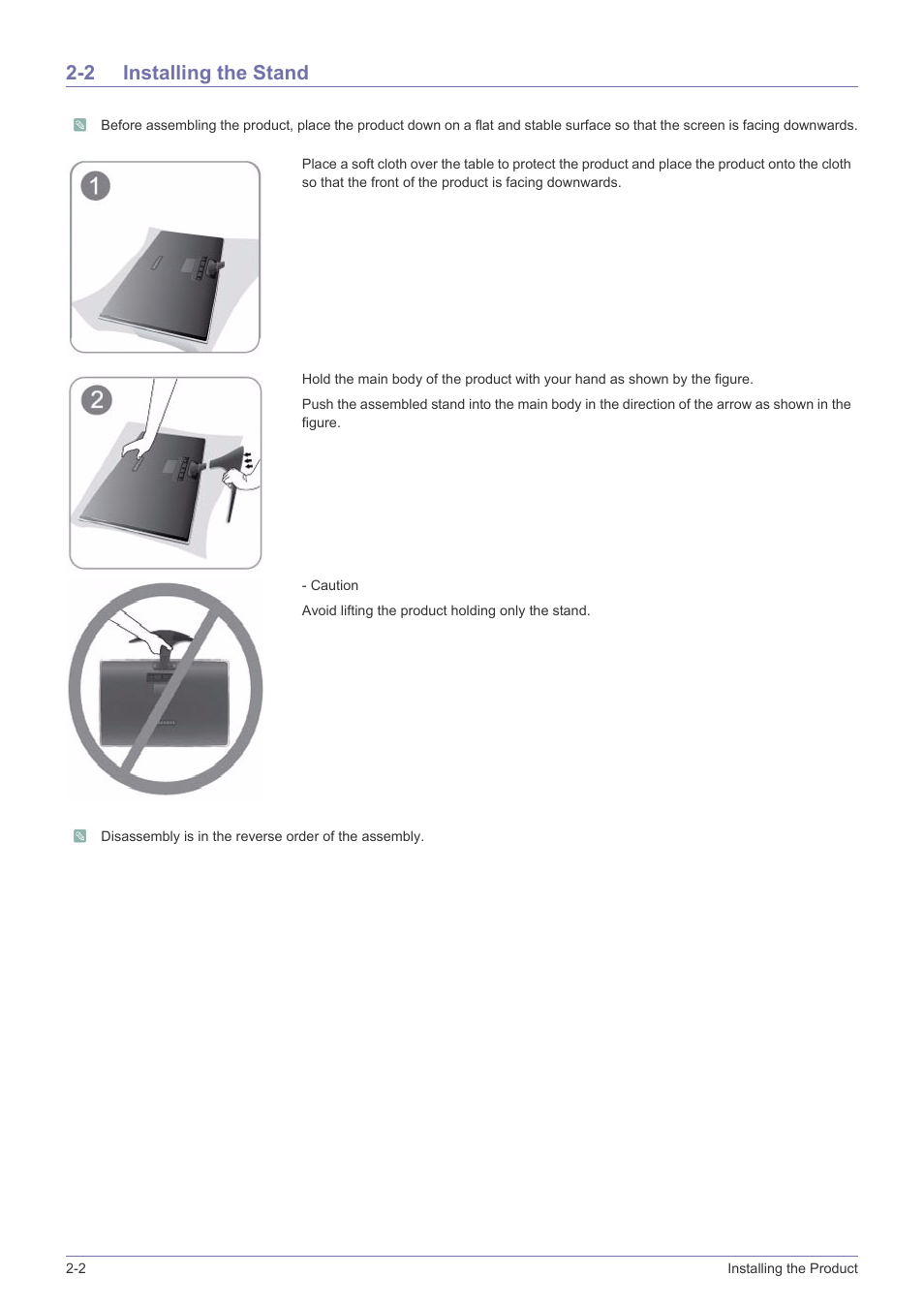 2 installing the stand, Installing the stand -2 | Samsung LS20B3UVMV-ZA User Manual | Page 12 / 44