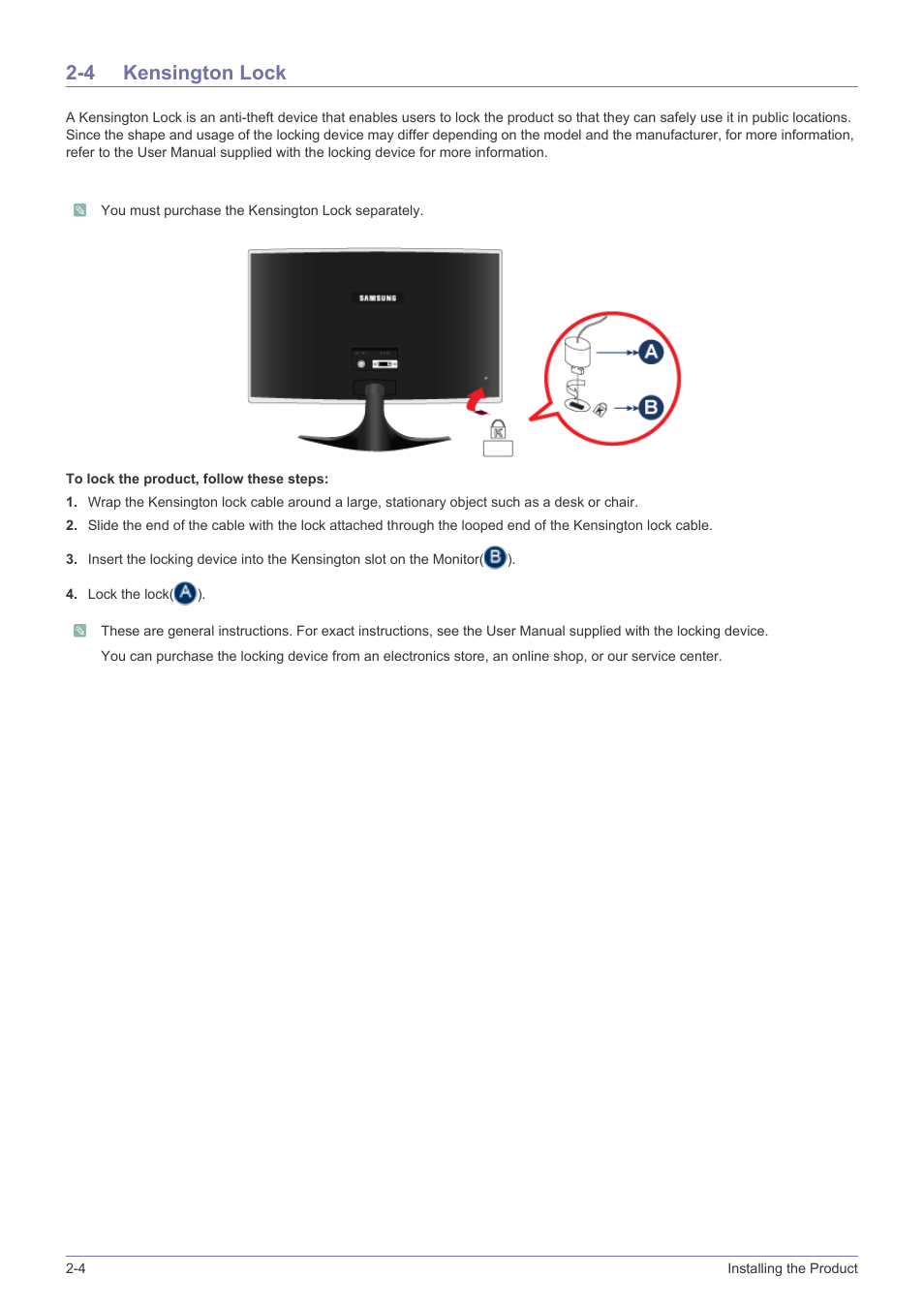 4 kensington lock, Kensington lock -4 | Samsung LS20B3UVMV-ZA User Manual | Page 14 / 44