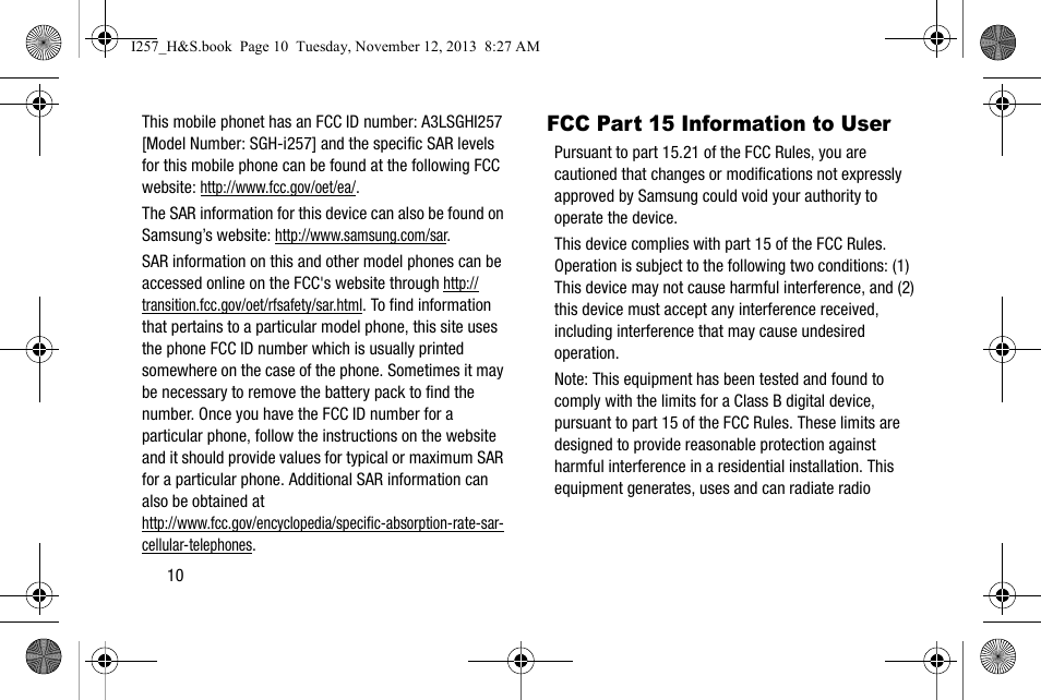 Fcc part 15 information to user | Samsung SGH-I257AIAATT User Manual | Page 16 / 57