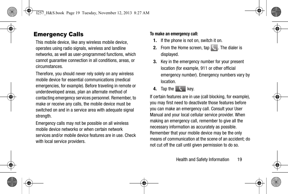 Emergency calls | Samsung SGH-I257AIAATT User Manual | Page 25 / 57