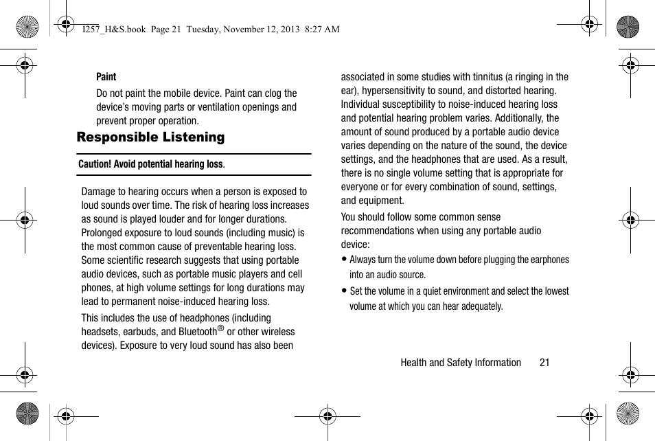 Responsible listening | Samsung SGH-I257AIAATT User Manual | Page 27 / 57