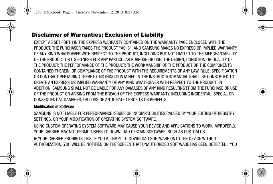 Disclaimer of warranties; exclusion of liability | Samsung SGH-I257AIAATT User Manual | Page 3 / 57